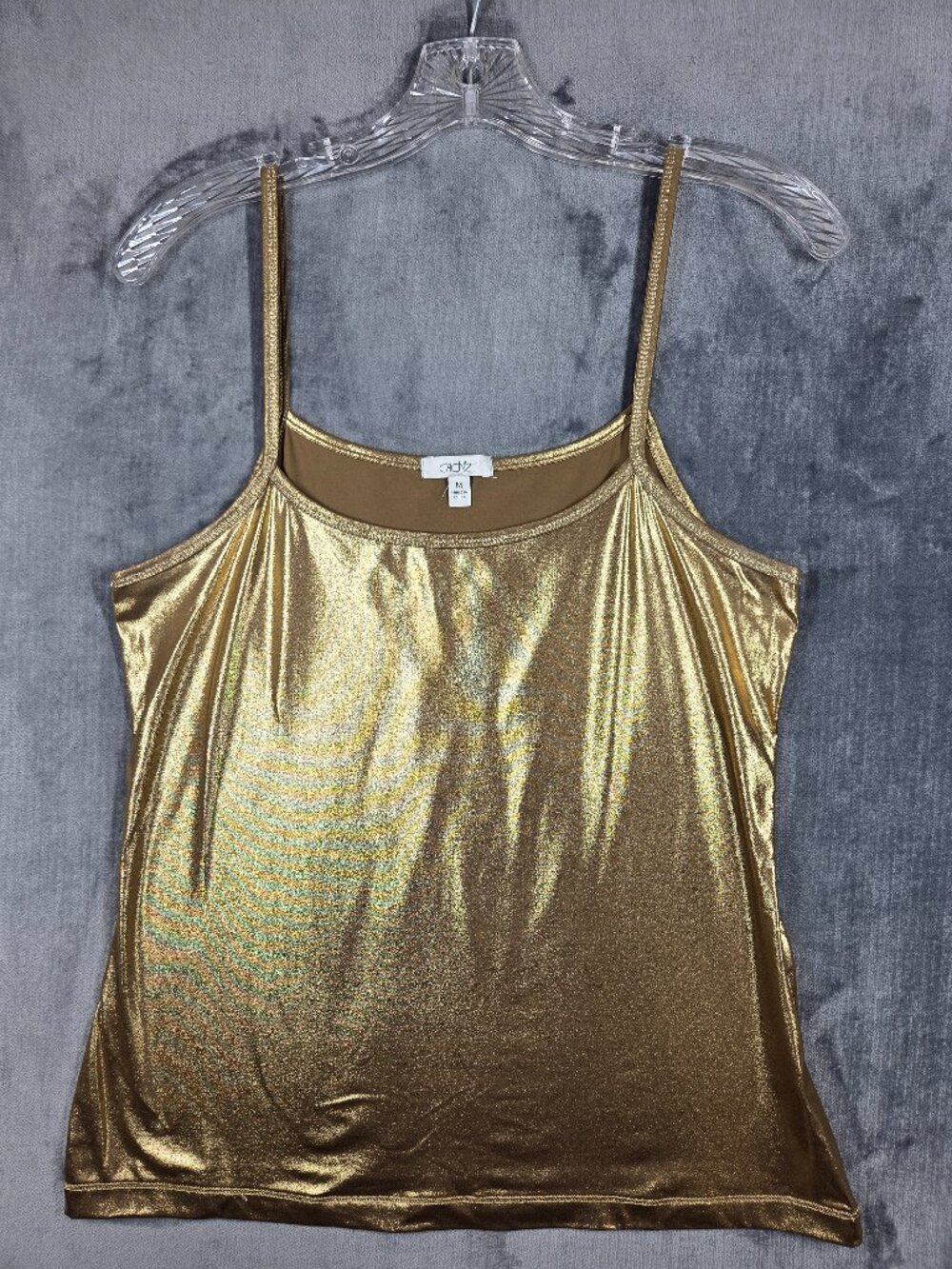 Cache Tank Top Womens Size M Gold Stretch Disco Clubbing Vacation